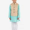 Vastramay Boys Beige, Aqua And White Jacket, Kurta And Pyjama Set