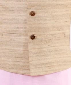 Vastramay Boys Beige, Pink And White Jacket, Kurta And Pyjama Set