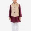 Vastramay Boys Beige, Purple And White Jacket, Kurta And Pyjama Set