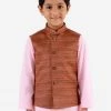 VASTRAMAY Boys Coffee Brown Matka Silk Blend Nehru Jacket