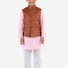 Vastramay Boys Coffee Brown, Pink And White Jacket, Kurta And Pyjama Set