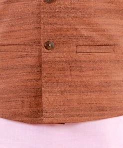 Vastramay Boys Coffee Brown, Pink And White Jacket, Kurta And Pyjama Set