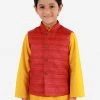 VASTRAMAY Boys Maroon Matka Silk Blend Nehru Jacket
