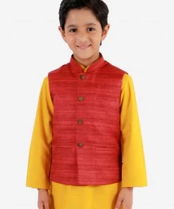 Vastramay Maroon Baap Beta Ethnic Jacket Set