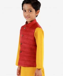Vastramay Maroon Baap Beta Ethnic Jacket Set