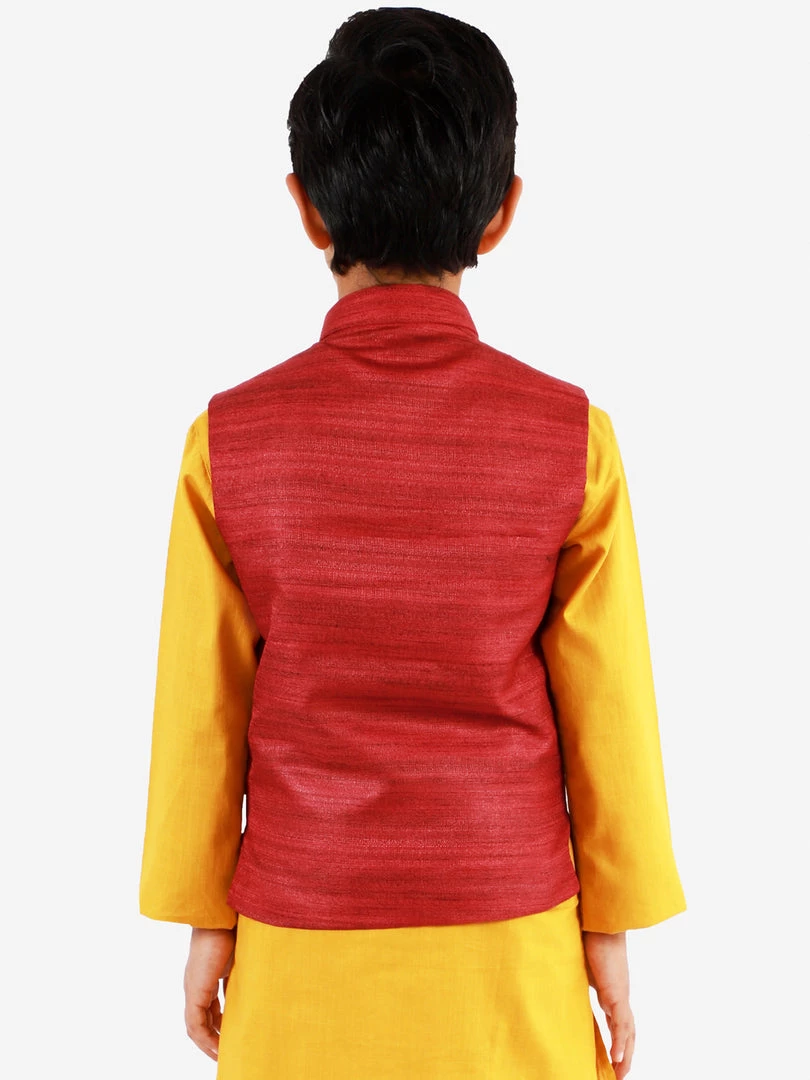 VASTRAMAY Boys Maroon Matka Silk Blend Nehru Jacket 5 VASTRAMAY Boys Maroon Matka Silk Blend Nehru Jacket