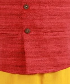 VASTRAMAY Boys Maroon Matka Silk Blend Nehru Jacket 11 VASTRAMAY Boys Maroon Matka Silk Blend Nehru Jacket