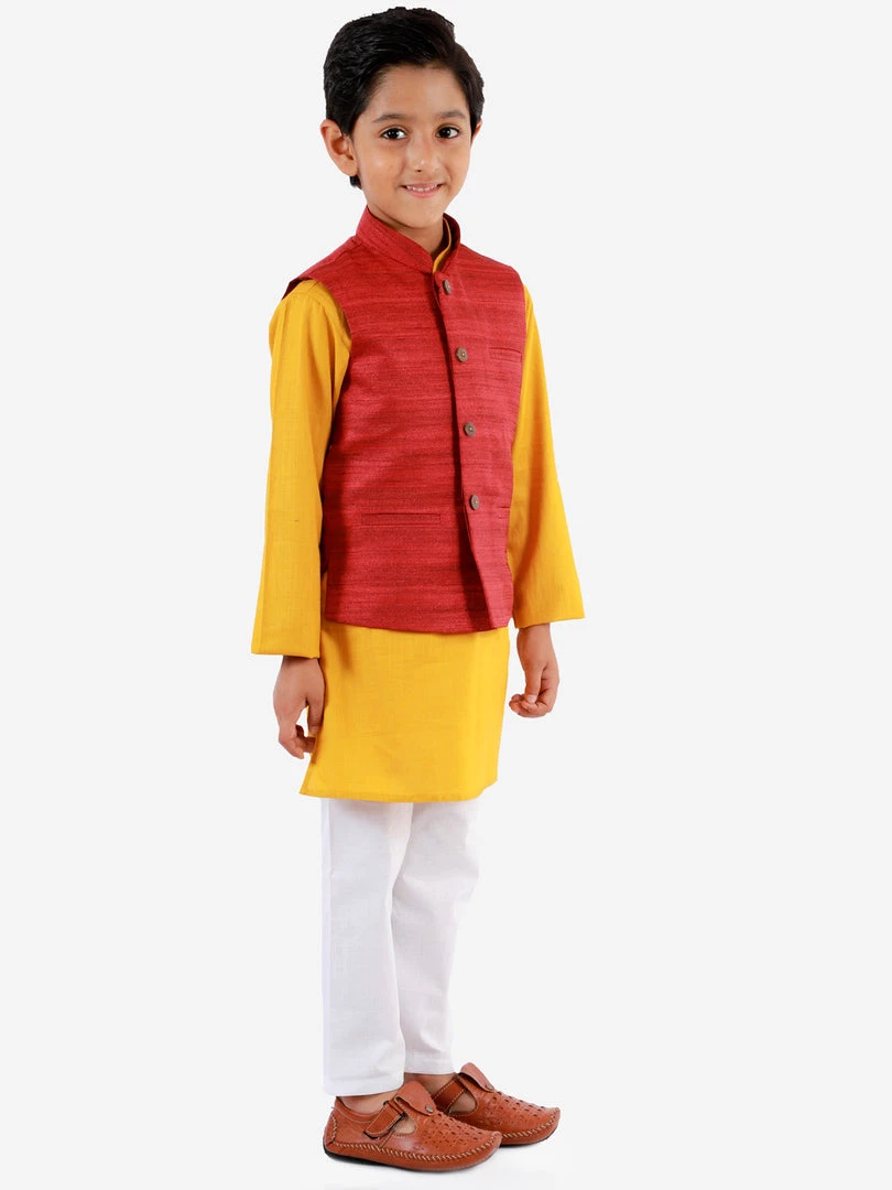 VASTRAMAY Boys Maroon Matka Silk Blend Nehru Jacket 7 VASTRAMAY Boys Maroon Matka Silk Blend Nehru Jacket