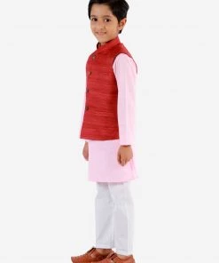 Vastramay Boys Maroon, Pink And White Jacket, Kurta And Pyjama Set 14 Vastramay Boys Maroon, Pink And White Jacket, Kurta And Pyjama Set