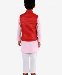 Vastramay Boys Maroon, Pink And White Jacket, Kurta And Pyjama Set 12 Vastramay Boys Maroon, Pink And White Jacket, Kurta And Pyjama Set