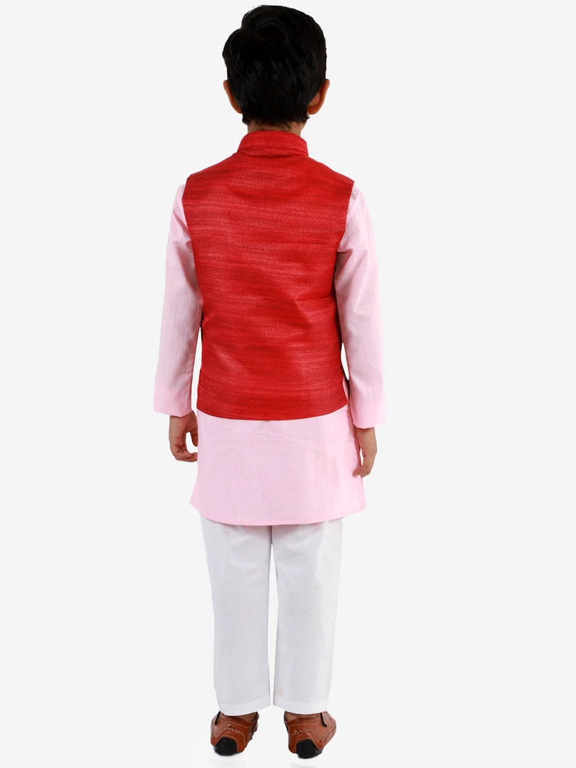 Vastramay Maroon, Pink And White Baap Beta Nehru Jacket Kurta Pyjama Set 7 Vastramay Maroon, Pink And White Baap Beta Nehru Jacket Kurta Pyjama Set