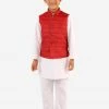 Vastramay Boys' Maroon And White Jacket, Kurta And Pyjama Set