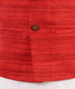 Vastramay Boys' Maroon And White Jacket, Kurta And Pyjama Set