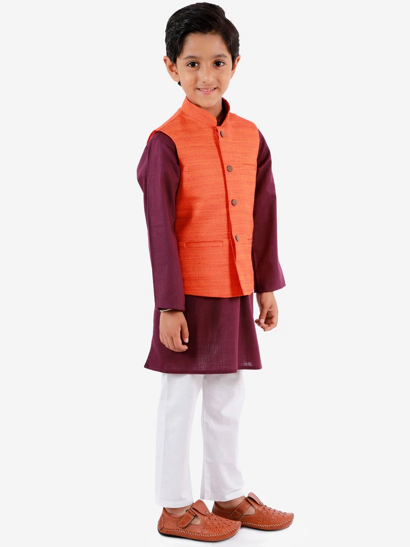 Vastramay Orange, Purple And White Baap Beta Nehru Jacket Kurta Pyjama Set 7 Vastramay Orange, Purple And White Baap Beta Nehru Jacket Kurta Pyjama Set