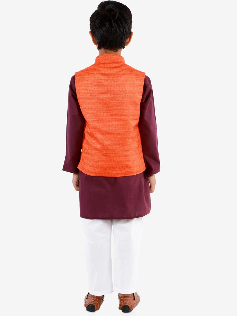 Vastramay Orange, Purple And White Baap Beta Nehru Jacket Kurta Pyjama Set 8 Vastramay Orange, Purple And White Baap Beta Nehru Jacket Kurta Pyjama Set