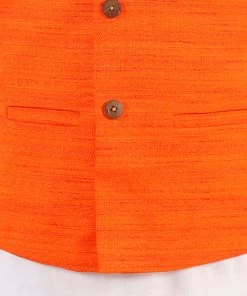 Vastramay Boys Orange And White Jacket, Kurta And Pyjama Set
