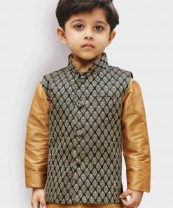 JBN Creation Boys' Black Silk Blend Nehru Jackets