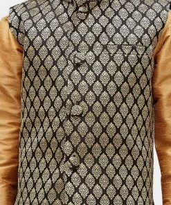 Vastramay Silk Blend Black And Gold Baap Beta Ethnic Jacket