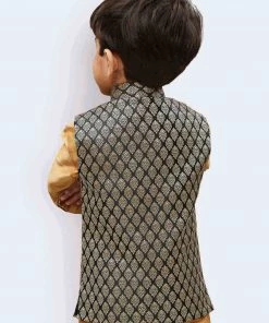 Vastramay Silk Blend Black And Gold Baap Beta Ethnic Jacket