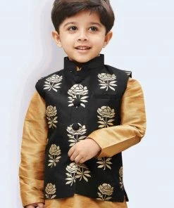 JBN Creation Boys' Black Silk Blend Nehru Jackets