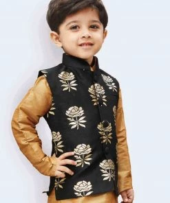 JBN Creation Boys' Black Silk Blend Nehru Jackets
