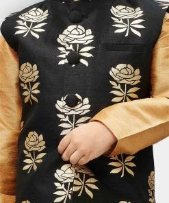 JBN Creation Boys' Black Silk Blend Nehru Jackets
