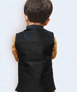 JBN Creation Boys' Black Silk Blend Nehru Jackets