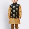 JBN Creation Boys' Gold Silk Cotton Blend Kurta, Waistcoat And Pyjama Set