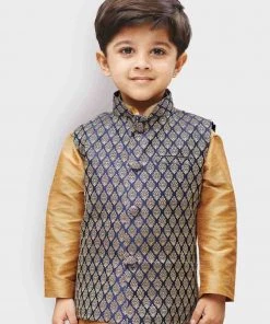 JBN Creation Boys' Blue Silk Blend Nehru Jackets