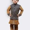 JBN Creation Buy 1 Get 1 Boys' Gold Cotton Silk Kurta, Waistcoat And Pyjama Set