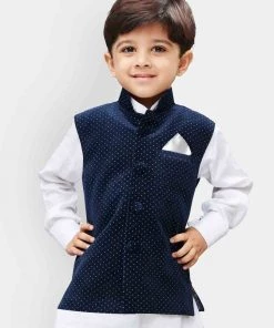 Vastramay Velvet Navy Blue Baap Beta Ethnic Jacket