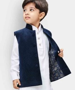Vastramay Velvet Navy Blue Baap Beta Ethnic Jacket