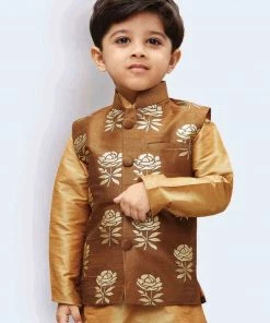 JBN Creation Boys' Brown Silk Blend Nehru Jackets
