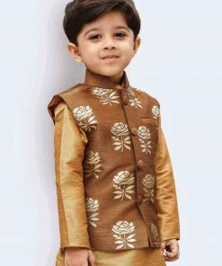 JBN Creation Boys' Brown Silk Blend Nehru Jackets