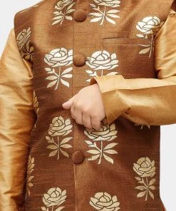 JBN Creation Boys' Brown Silk Blend Nehru Jackets
