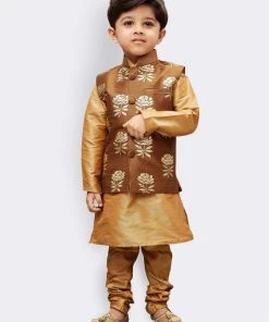 JBN Creation Boys' Brown Silk Blend Nehru Jackets