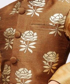 JBN Creation Boys' Gold Silk Cotton Blend Kurta, Waistcoat And Pyjama Set 11 JBN Creation Boys' Gold Silk Cotton Blend Kurta, Waistcoat And Pyjama Set