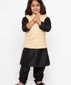 JBN Creation Buy 1 Get 1 Boys' White Cotton Silk Kurta, Jacket And Pyjama Set