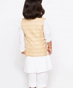 JBN Creation Buy 1 Get 1 Boys' White Cotton Silk Kurta, Jacket And Pyjama Set