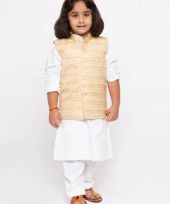 JBN Creation Buy 1 Get 1 Boys' White Cotton Silk Kurta, Jacket And Pyjama Set
