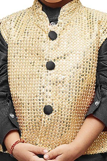 JBN Creation Boys' Black Cotton Silk Kurta, Waistcoat And Pyjama Set 5 JBN Creation Boys' Black Cotton Silk Kurta, Waistcoat And Pyjama Set