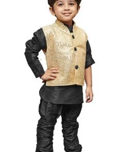 JBN Creation Boys' Black Cotton Silk Kurta, Waistcoat And Pyjama Set 12 JBN Creation Boys' Black Cotton Silk Kurta, Waistcoat And Pyjama Set