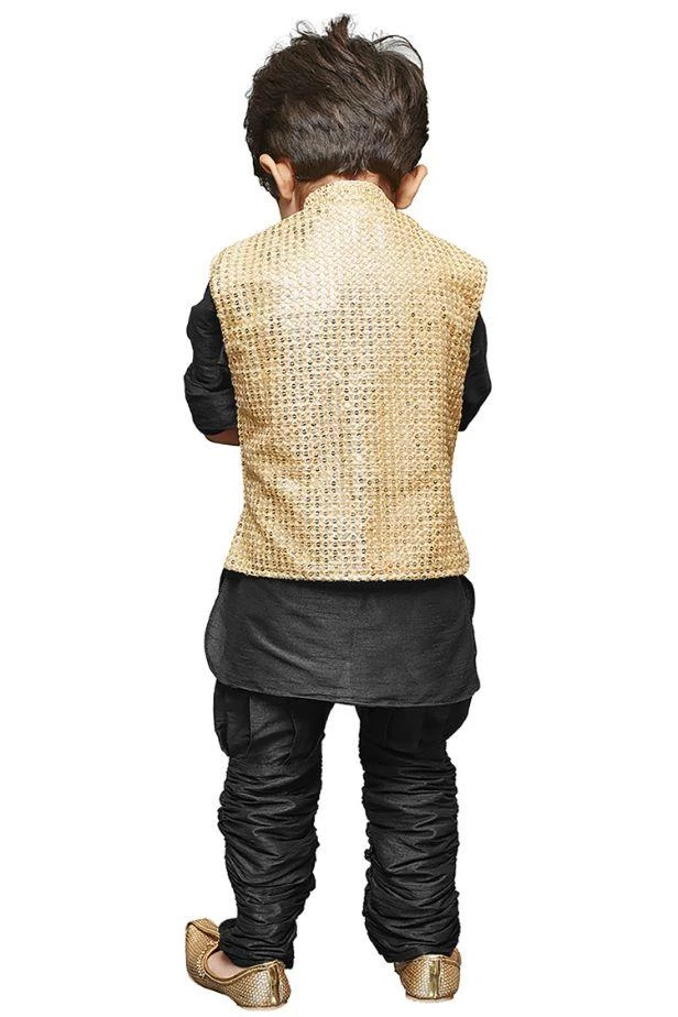 JBN Creation Boys' Black Cotton Silk Kurta, Waistcoat And Pyjama Set 7 JBN Creation Boys' Black Cotton Silk Kurta, Waistcoat And Pyjama Set