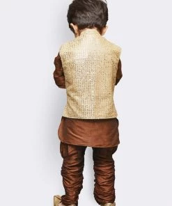 JBN Creation Buy 1 Get 1 Boys' Brown Cotton Silk Kurta, Waistcoat And Pyjama Set