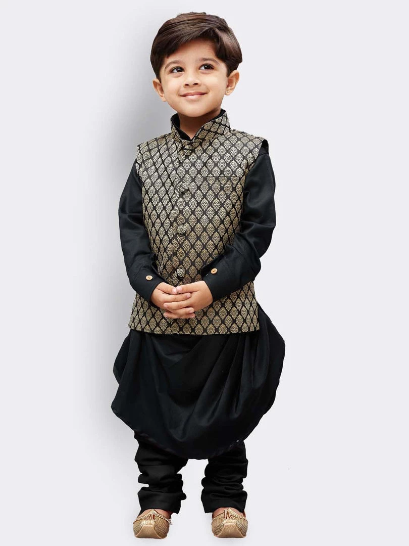 JBN Creation Boys' Black Cotton Kurta, Waistcoat And Pyjama Set 3 JBN Creation Boys' Black Cotton Kurta, Waistcoat And Pyjama Set