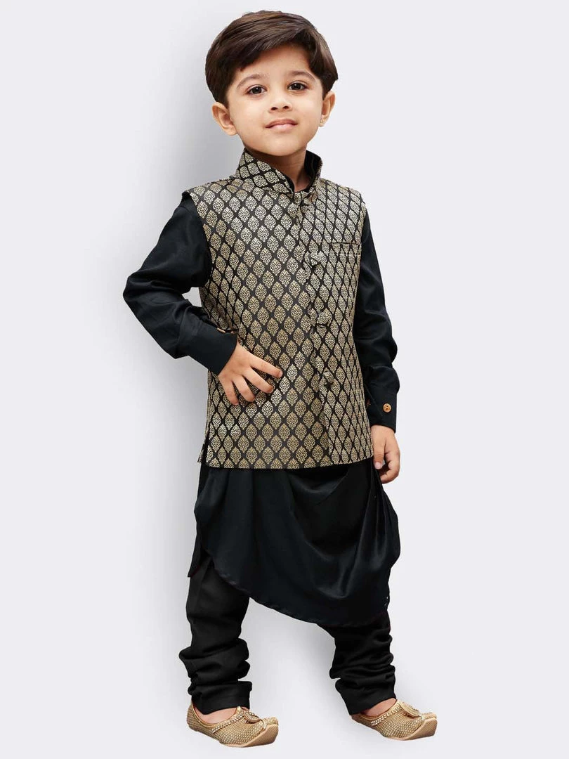 JBN Creation Boys' Black Cotton Kurta, Waistcoat And Pyjama Set 4 JBN Creation Boys' Black Cotton Kurta, Waistcoat And Pyjama Set