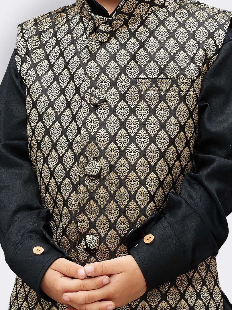 JBN Creation Boys' Black Cotton Kurta, Waistcoat And Pyjama Set 5 JBN Creation Boys' Black Cotton Kurta, Waistcoat And Pyjama Set