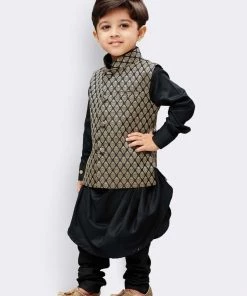 JBN Creation Boys' Black Cotton Kurta, Waistcoat And Pyjama Set 12 JBN Creation Boys' Black Cotton Kurta, Waistcoat And Pyjama Set