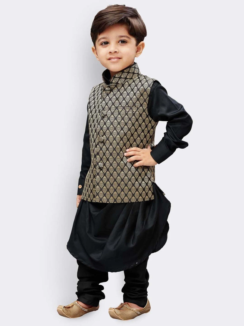 JBN Creation Boys' Black Cotton Kurta, Waistcoat And Pyjama Set 6 JBN Creation Boys' Black Cotton Kurta, Waistcoat And Pyjama Set