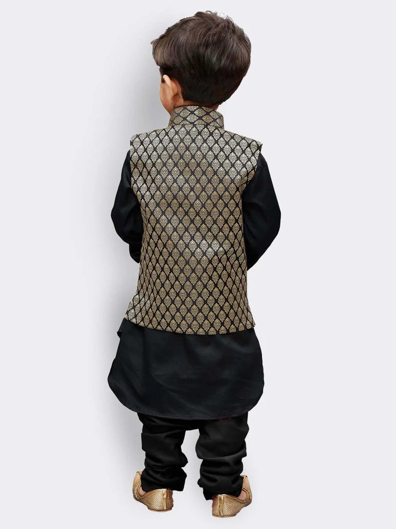 JBN Creation Boys' Black Cotton Kurta, Waistcoat And Pyjama Set 7 JBN Creation Boys' Black Cotton Kurta, Waistcoat And Pyjama Set